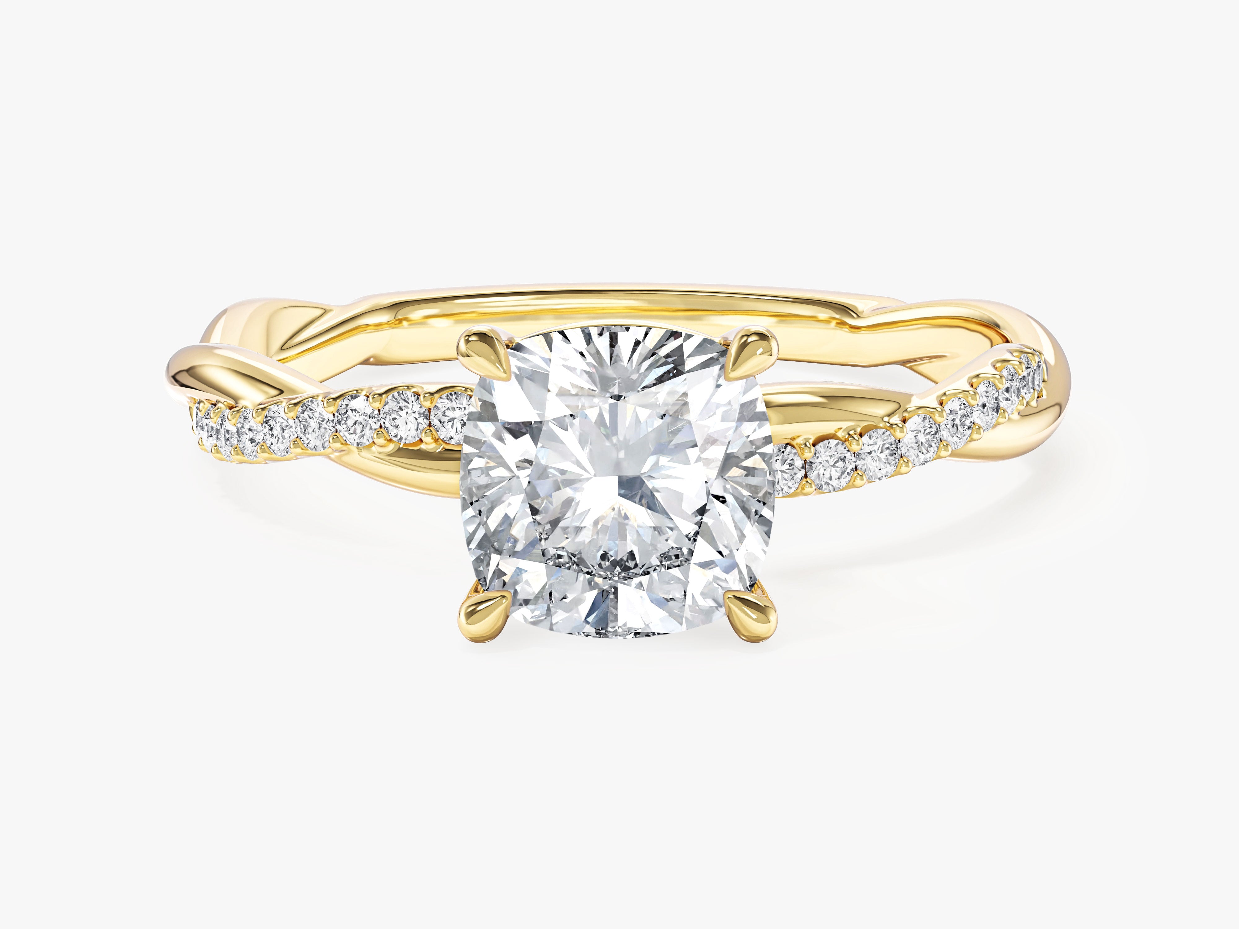 Cushion Twisted Lab Grown Diamond Engagement Ring with Pave Set Side Stones (1.50 CT)