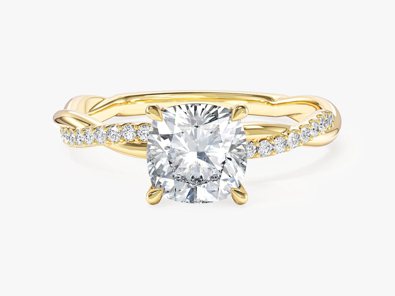 Cushion Twisted Lab Grown Diamond Engagement Ring with Pave Set Side Stones (1.50 CT)