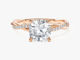 Cushion Twisted Lab Grown Diamond Engagement Ring with Pave Set Side Stones (2.00 CT)
