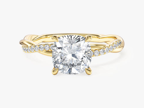 Cushion Twisted Moissanite Engagement Ring with Pave Set Side Stones (2.00 CT)