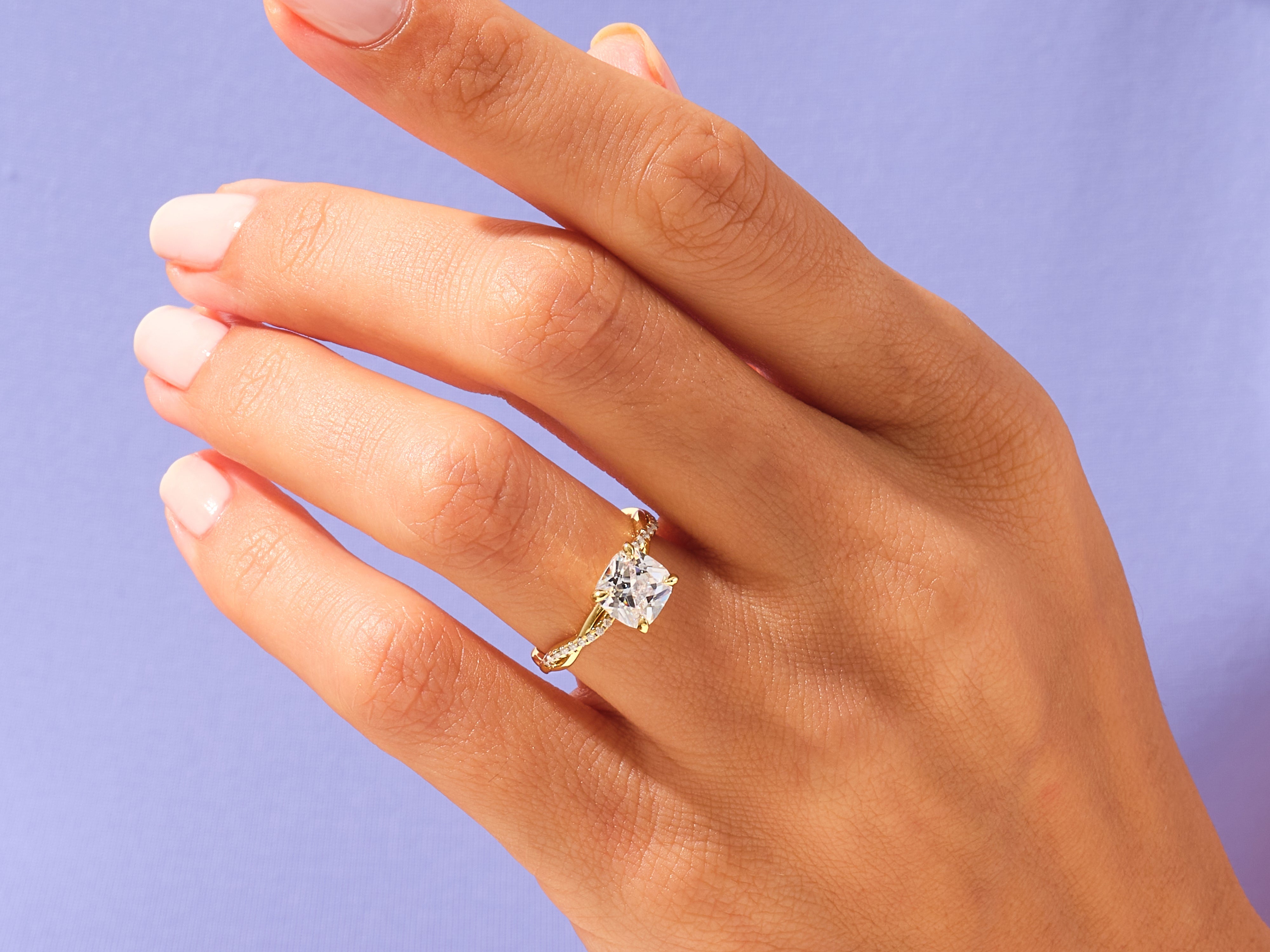 Cushion Twisted Moissanite Engagement Ring with Pave Set Side Stones (3.00 CT)