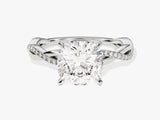 Cushion Twisted Moissanite Engagement Ring with Pave Set Side Stones (3.00 CT)