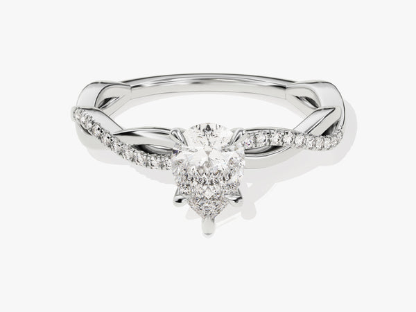 Pear Twisted Diamond Engagement Ring with Pave Set Side Stones (1.00 CT)