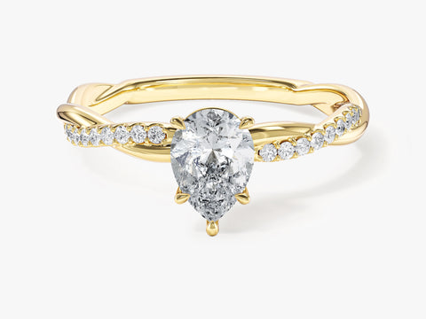 Pear Twisted Moissanite Engagement Ring with Pave Set Side Stones (1.00 CT)