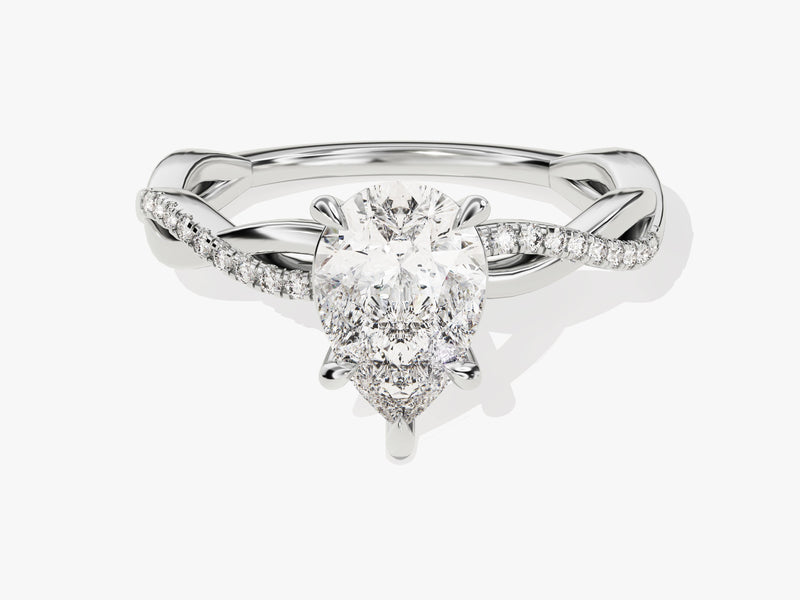 Pear Twisted Diamond Engagement Ring with Pave Set Side Stones (1.50 CT)