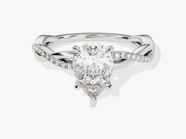 Pear Twisted Moissanite Engagement Ring with Pave Set Side Stones (1.50 CT)