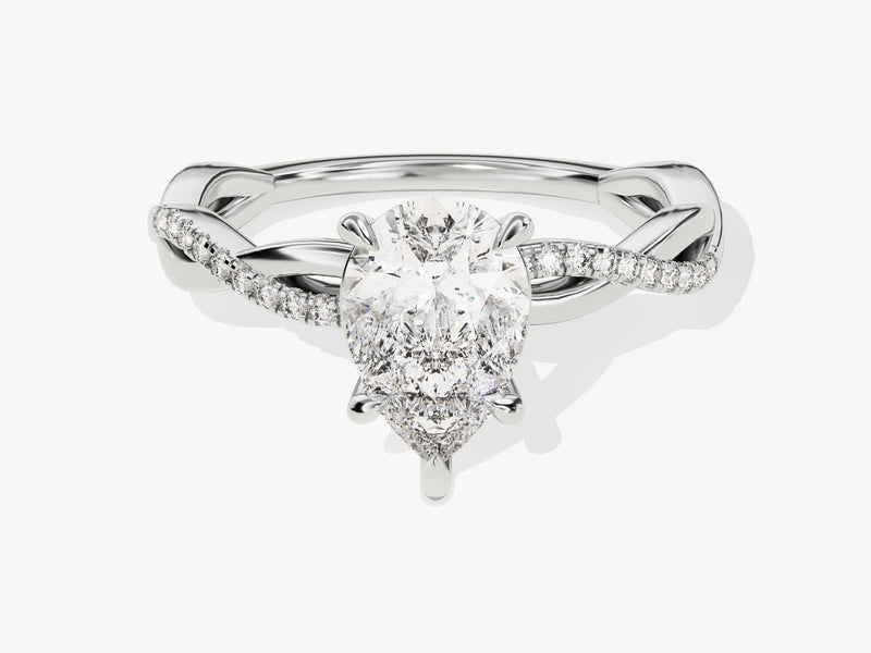 Pear Twisted Moissanite Engagement Ring with Pave Set Side Stones (1.50 CT)