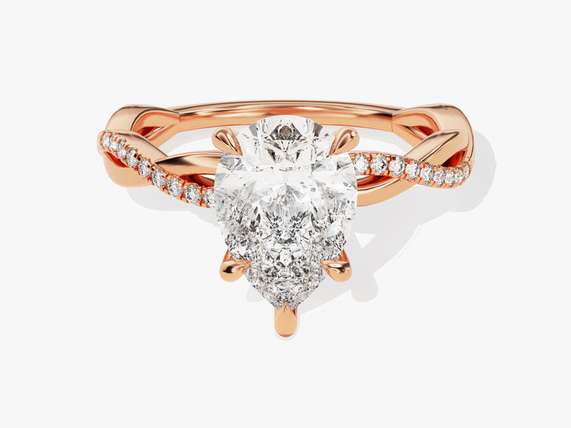 Pear Twisted Diamond Engagement Ring with Pave Set Side Stones (2.00 CT)