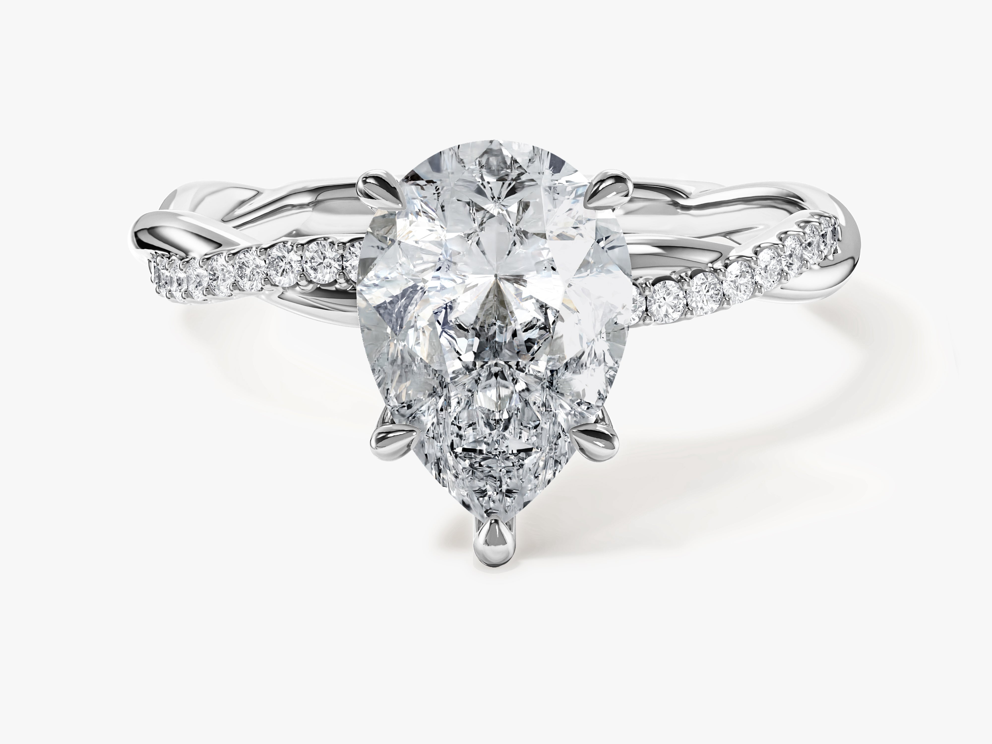 Pear Twisted Moissanite Engagement Ring with Pave Set Side Stones (2.00 CT)