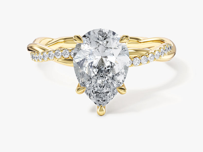 Pear Twisted Moissanite Engagement Ring with Pave Set Side Stones (2.00 CT)