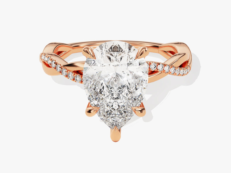 Pear Twisted Diamond Engagement Ring with Pave Set Side Stones (3.00 CT)