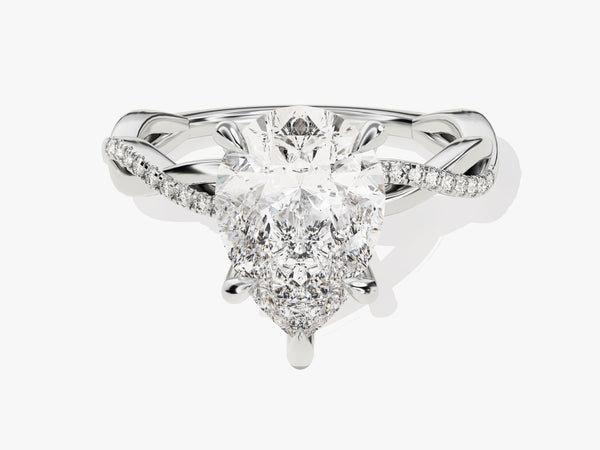 Pear Twisted Moissanite Engagement Ring with Pave Set Side Stones (3.00 CT)