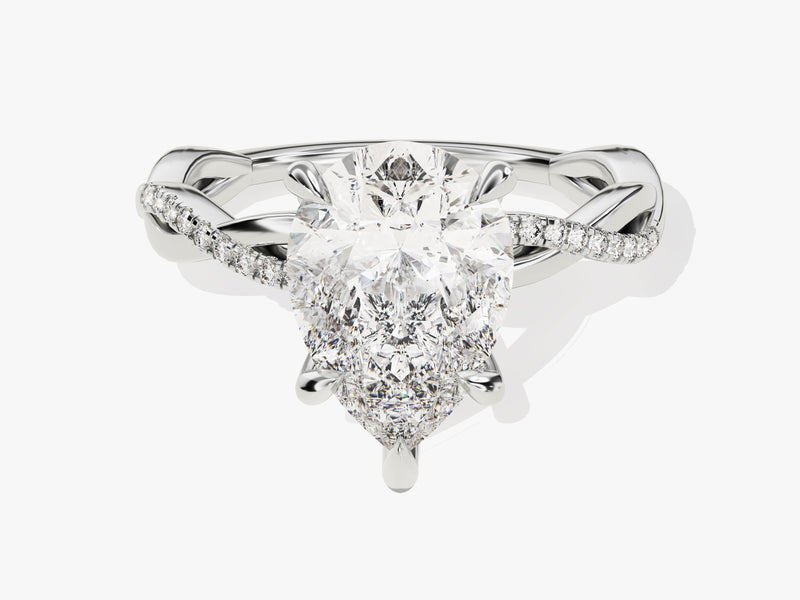 Pear Twisted Lab Grown Diamond Engagement Ring with Pave Set Side Stones (3.00 CT)