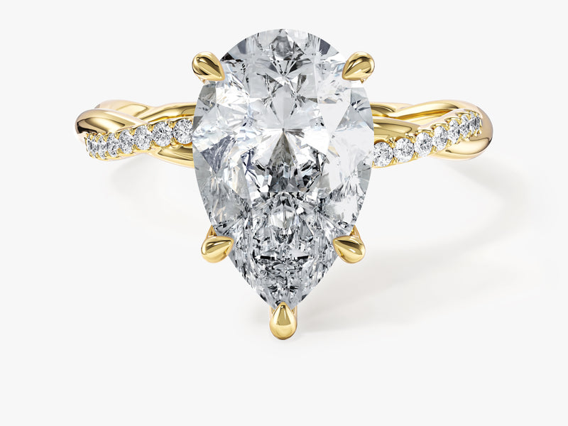 Pear Twisted Moissanite Engagement Ring with Pave Set Side Stones (3.00 CT)