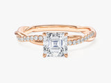 Asscher Twisted Lab Grown Diamond Engagement Ring with Pave Set Side Stones (1.00 CT)