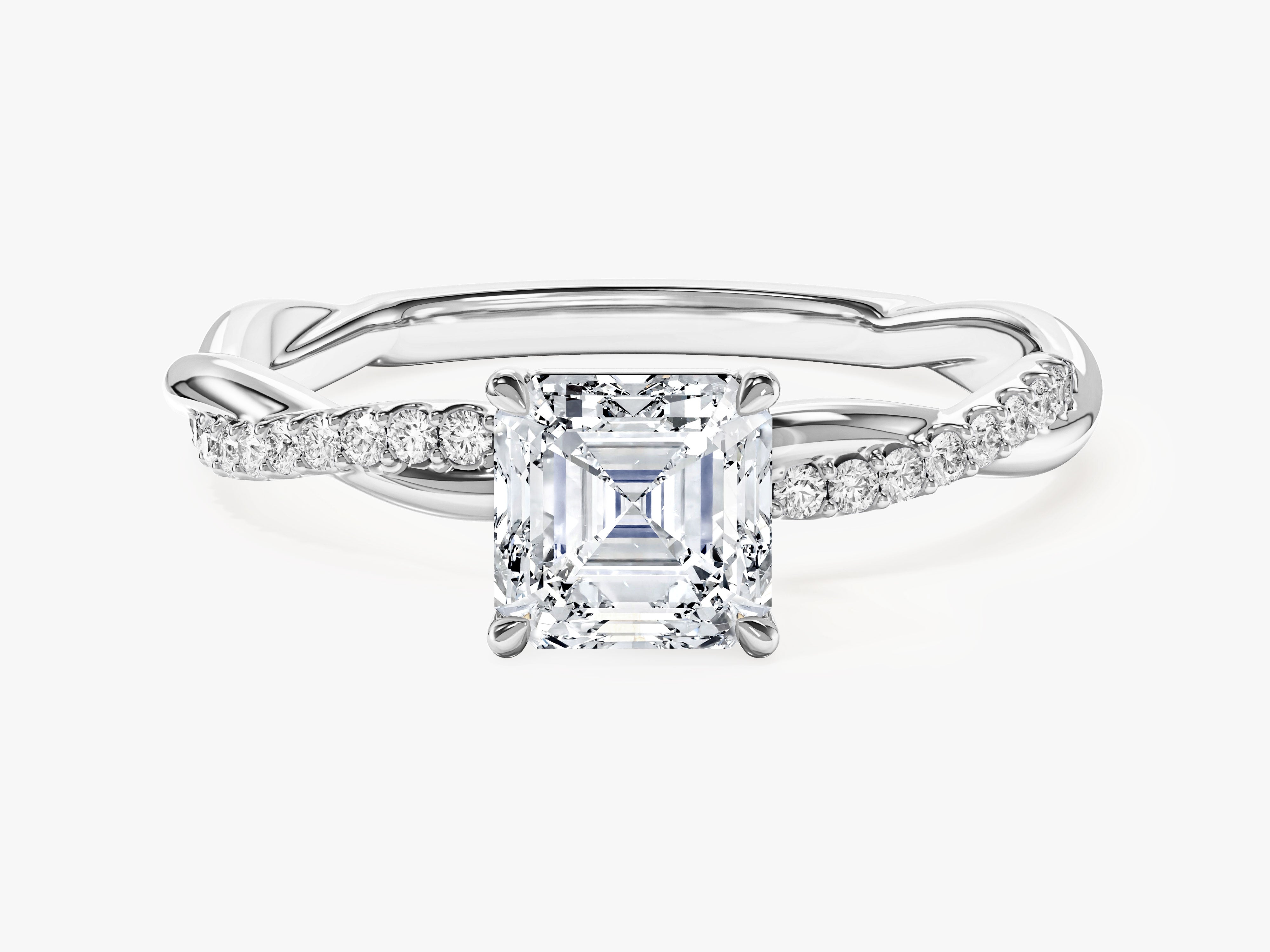 Asscher Twisted Moissanite Engagement Ring with Pave Set Side Stones (1.00 CT)