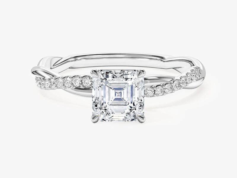 Asscher Twisted Moissanite Engagement Ring with Pave Set Side Stones (1.00 CT)