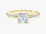 Asscher Twisted Lab Grown Diamond Engagement Ring with Pave Set Side Stones (1.00 CT)