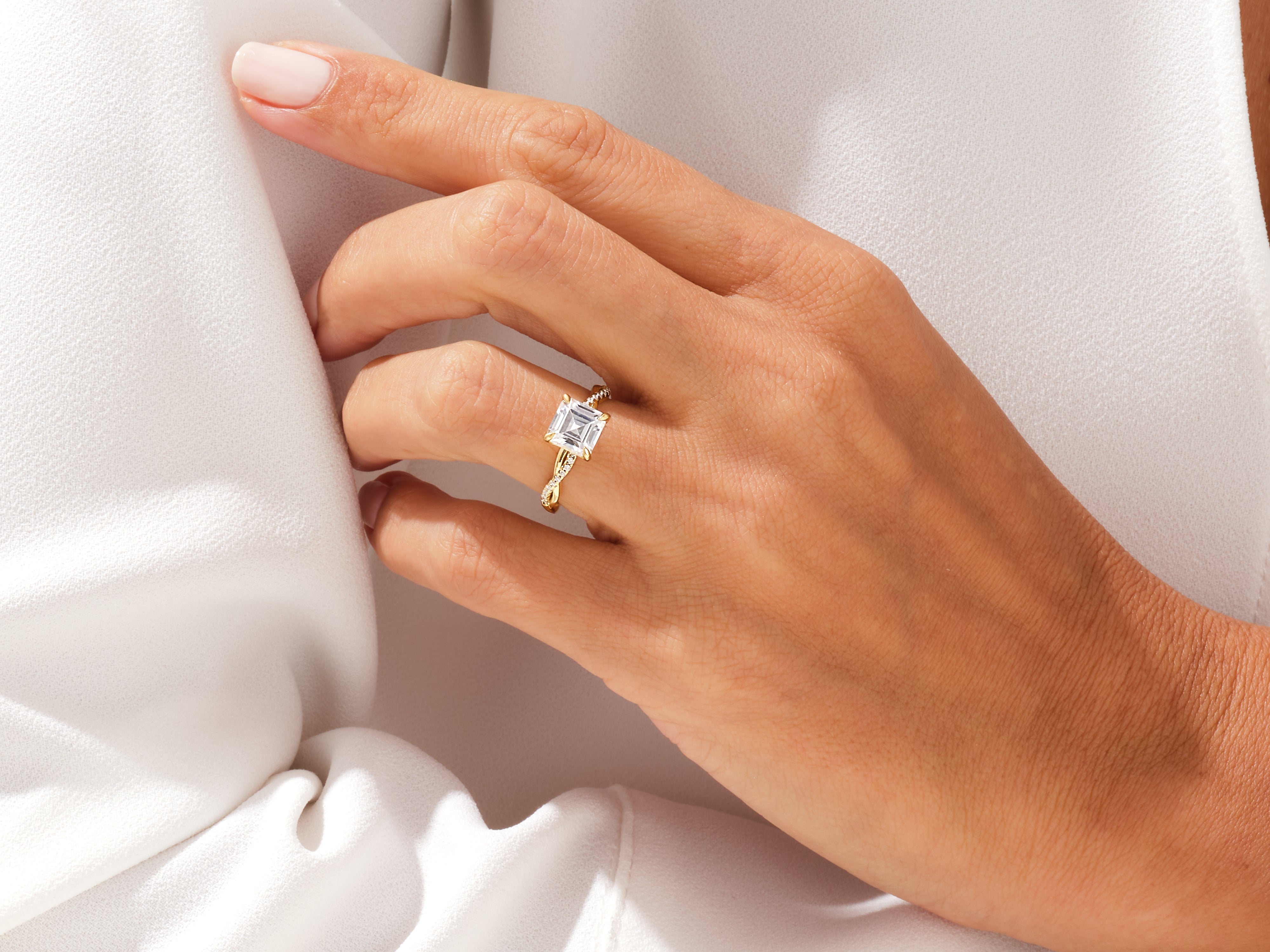 Asscher Twisted Diamond Engagement Ring with Pave Set Side Stones (1.00 CT)