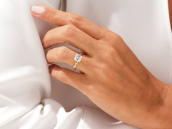 Asscher Twisted Diamond Engagement Ring with Pave Set Side Stones (1.00 CT)