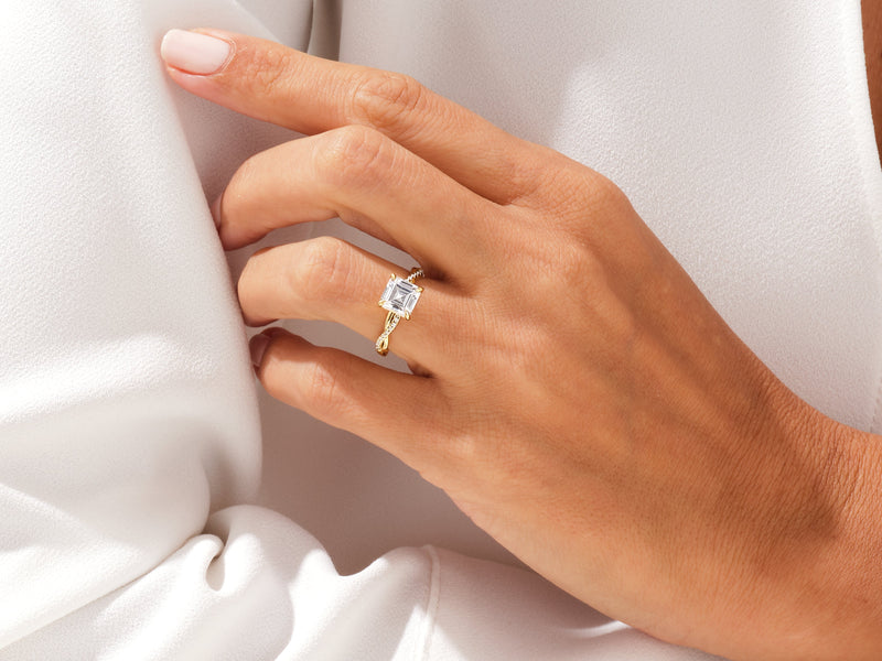Asscher Twisted Moissanite Engagement Ring with Pave Set Side Stones (1.00 CT)