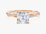 Asscher Twisted Lab Grown Diamond Engagement Ring with Pave Set Side Stones (1.50 CT)