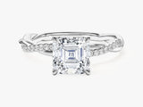 Asscher Twisted Lab Grown Diamond Engagement Ring with Pave Set Side Stones (1.50 CT)