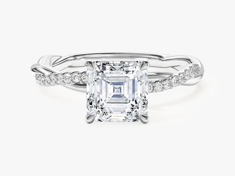 Asscher Twisted Moissanite Engagement Ring with Pave Set Side Stones (1.50 CT)