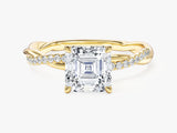 Asscher Twisted Lab Grown Diamond Engagement Ring with Pave Set Side Stones (1.50 CT)