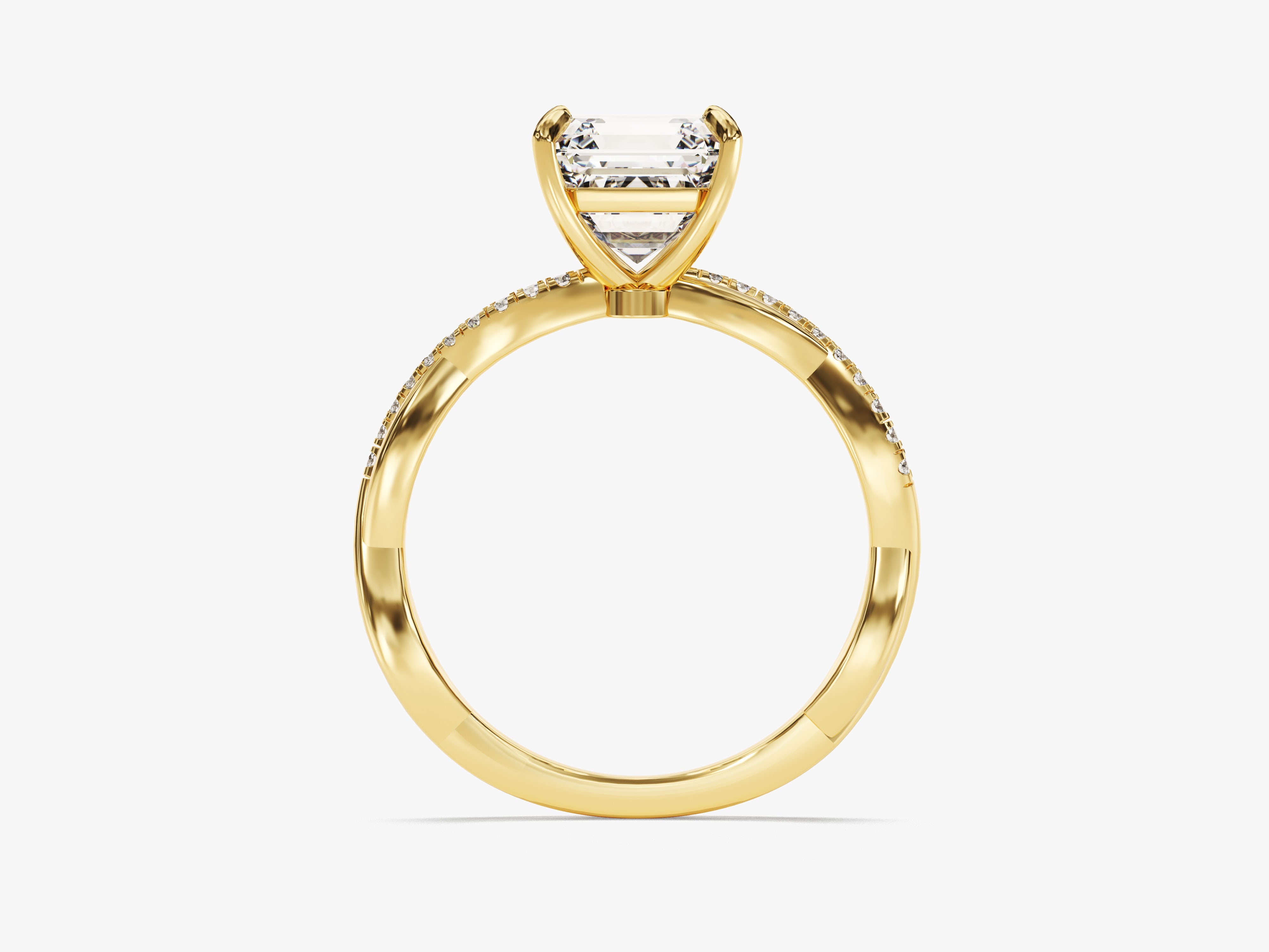 Asscher Twisted Moissanite Engagement Ring with Pave Set Side Stones (2.00 CT)