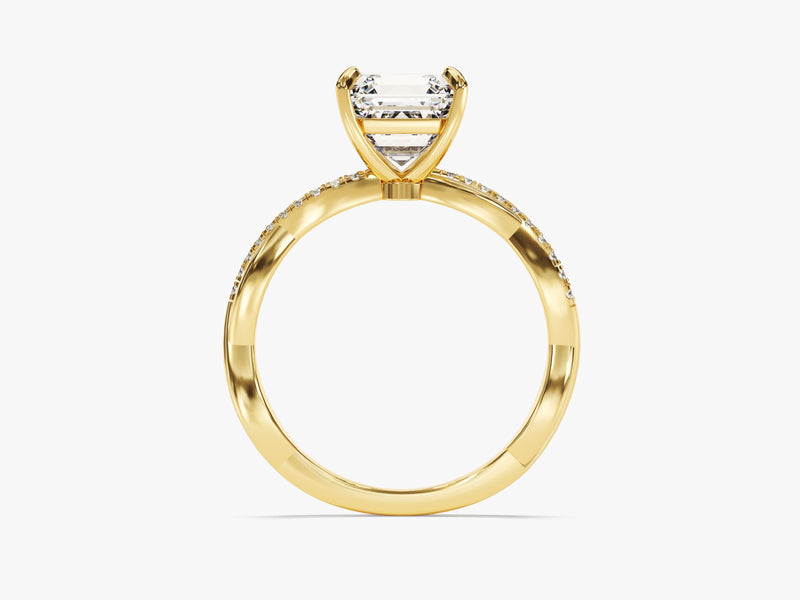 Asscher Twisted Moissanite Engagement Ring with Pave Set Side Stones (2.00 CT)