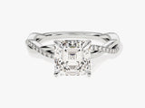 Asscher Twisted Moissanite Engagement Ring with Pave Set Side Stones (2.00 CT)