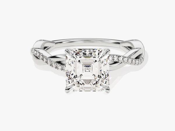 Asscher Twisted Moissanite Engagement Ring with Pave Set Side Stones (2.00 CT)