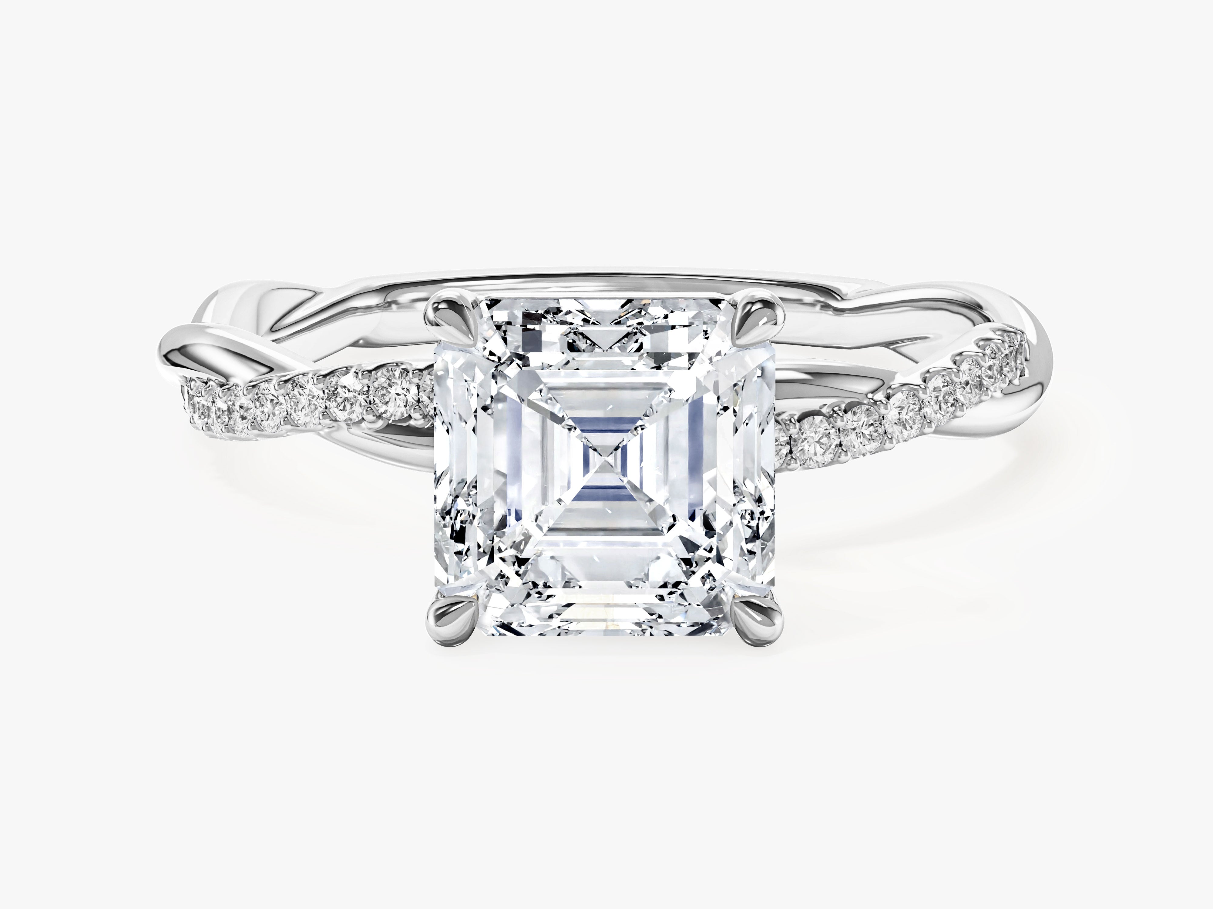 Asscher Twisted Moissanite Engagement Ring with Pave Set Side Stones (2.00 CT)