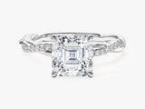 Asscher Twisted Lab Grown Diamond Engagement Ring with Pave Set Side Stones (2.00 CT)
