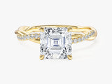 Asscher Twisted Lab Grown Diamond Engagement Ring with Pave Set Side Stones (2.00 CT)