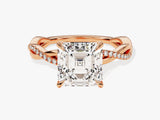 Asscher Twisted Moissanite Engagement Ring with Pave Set Side Stones (3.00 CT)