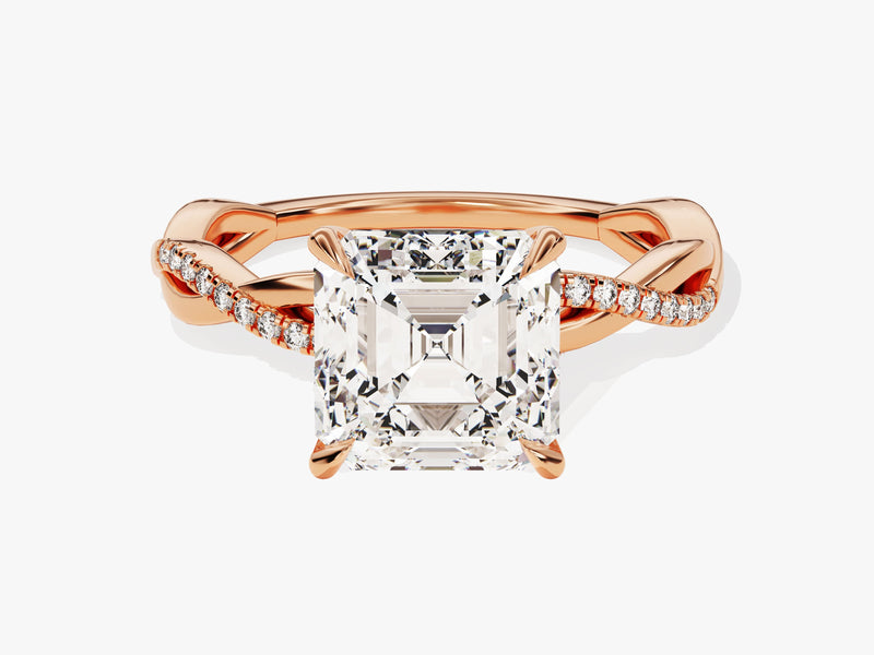 Asscher Twisted Lab Grown Diamond Engagement Ring with Pave Set Side Stones (3.00 CT)
