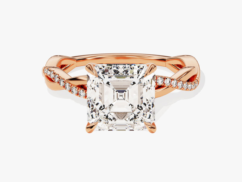 Asscher Twisted Moissanite Engagement Ring with Pave Set Side Stones (3.00 CT)