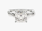 Asscher Twisted Moissanite Engagement Ring with Pave Set Side Stones (3.00 CT)