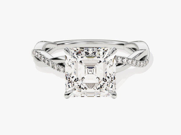 Asscher Twisted Moissanite Engagement Ring with Pave Set Side Stones (3.00 CT)
