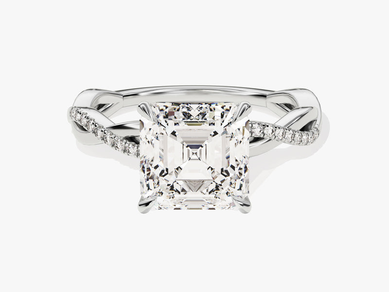 Asscher Twisted Moissanite Engagement Ring with Pave Set Side Stones (3.00 CT)