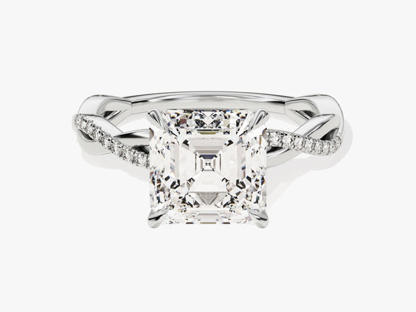 Asscher Twisted Diamond Engagement Ring with Pave Set Side Stones (3.00 CT)