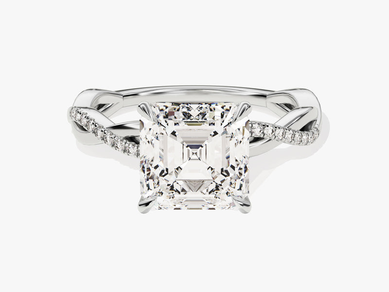 Asscher Twisted Diamond Engagement Ring with Pave Set Side Stones (3.00 CT)