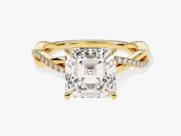 Asscher Twisted Moissanite Engagement Ring with Pave Set Side Stones (3.00 CT)
