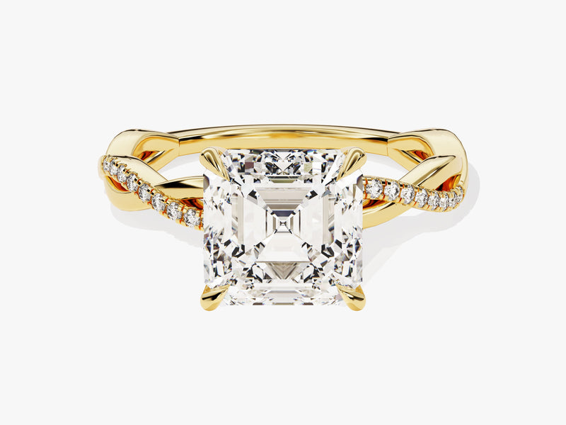 Asscher Twisted Moissanite Engagement Ring with Pave Set Side Stones (3.00 CT)