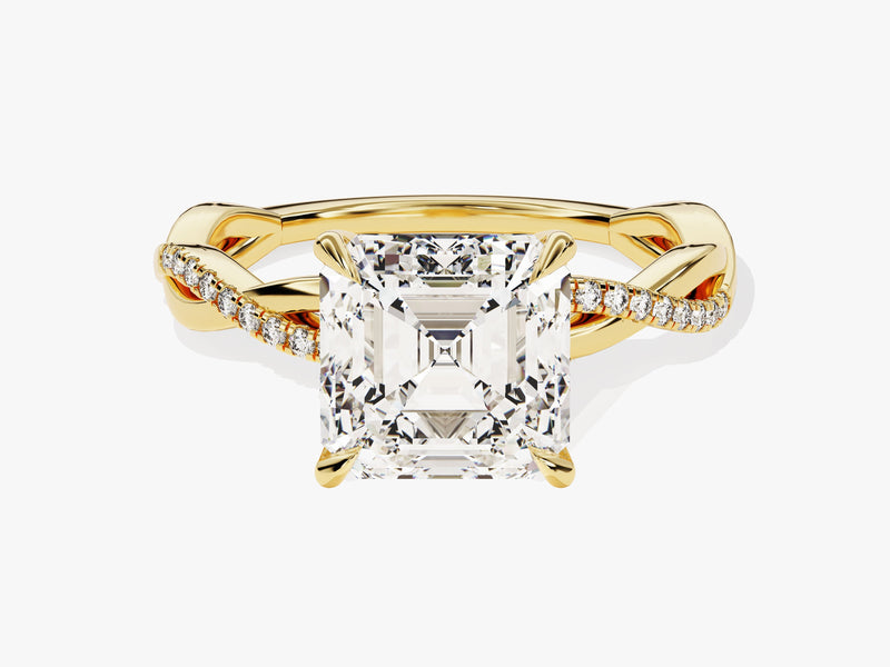 Asscher Twisted Lab Grown Diamond Engagement Ring with Pave Set Side Stones (3.00 CT)
