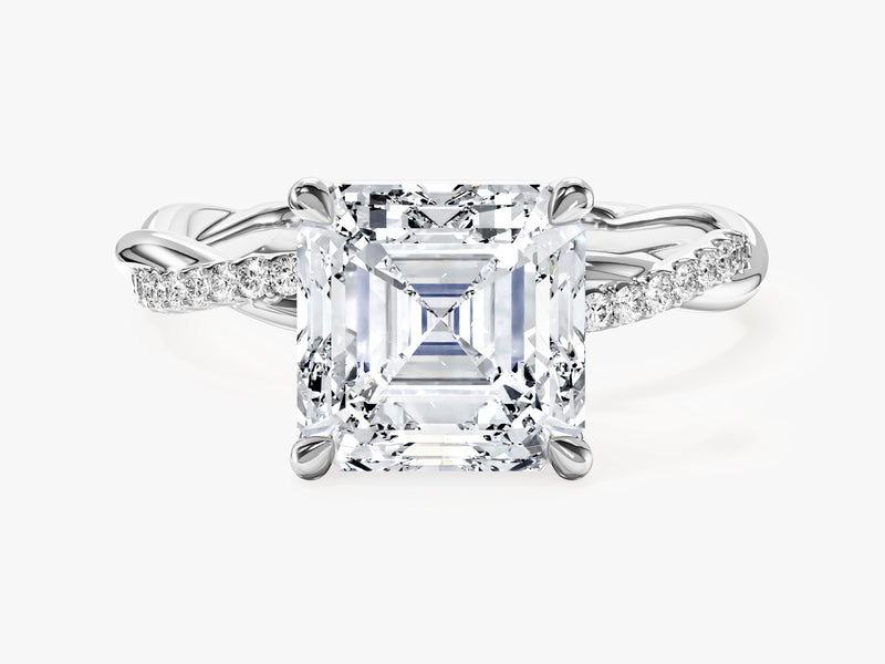 Asscher Twisted Moissanite Engagement Ring with Pave Set Side Stones (3.00 CT)