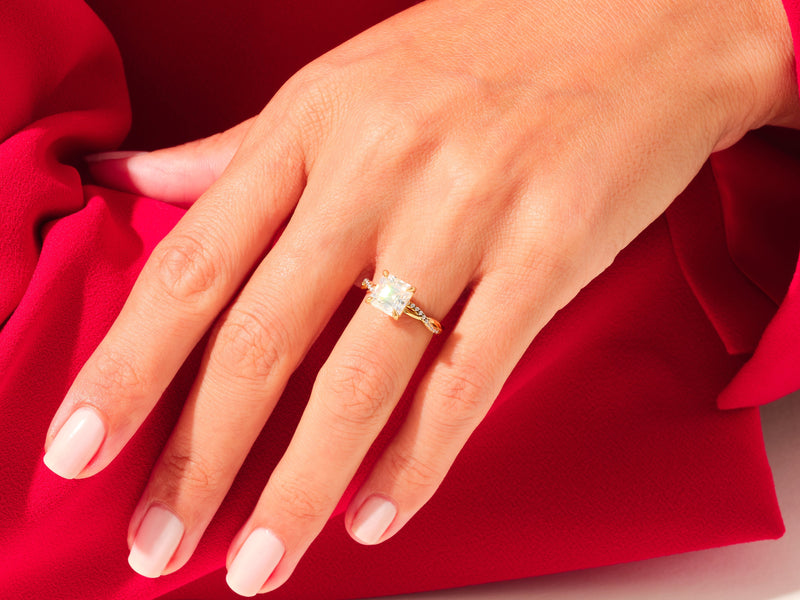 Asscher Twisted Lab Grown Diamond Engagement Ring with Pave Set Side Stones (3.00 CT)