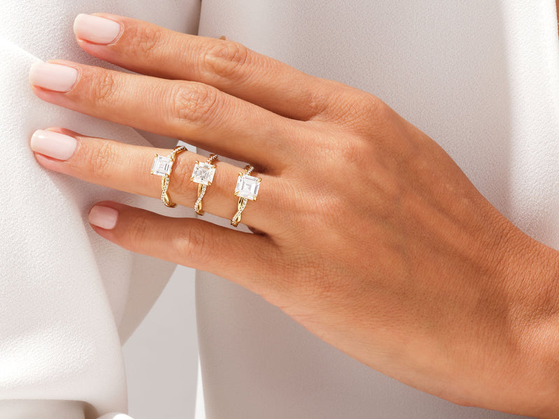 Asscher Twisted Lab Grown Diamond Engagement Ring with Pave Set Side Stones (1.00 CT)